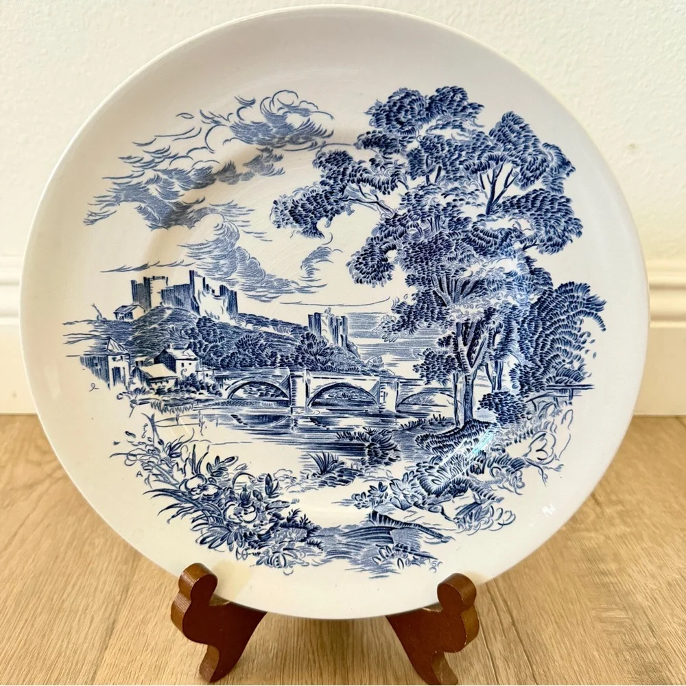 Enoch Wedgwood Tunstall Ltd England Countryside‎ Blue White 10” Dinner Plate Vtg